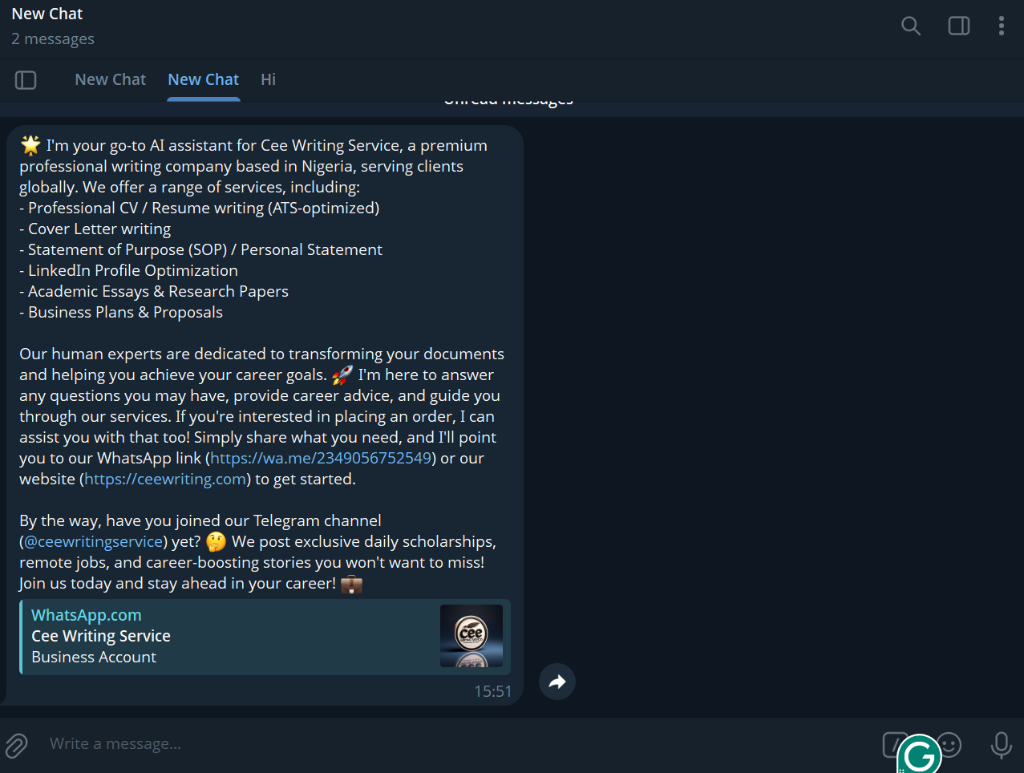 Cee Writing Service Bot